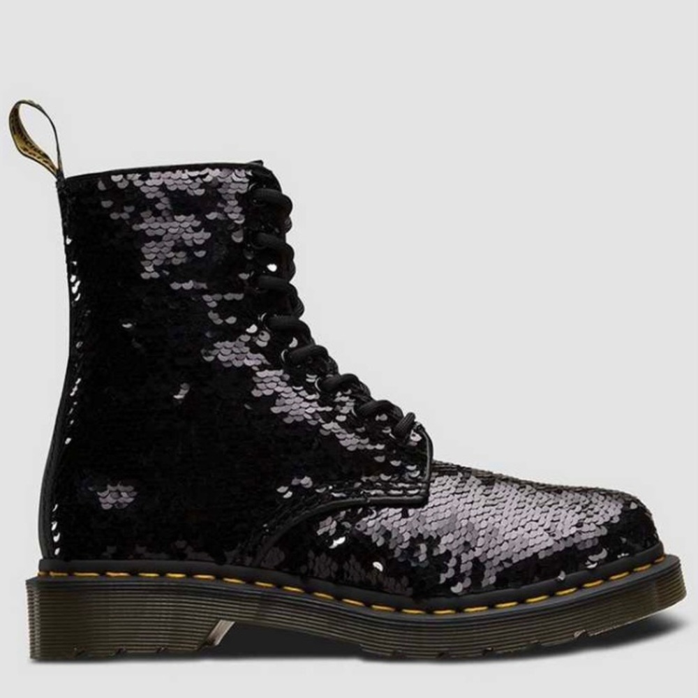 DR. MARTENS 1460 Pascal Sequin Black Silver Boots - Picture 16 of 16